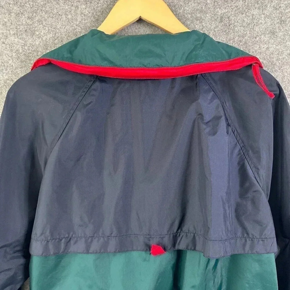 Vintage 90s Windbreaker Womens Medium Navy Packable Hood Cranberry Lightweight - Picture 5 of 16